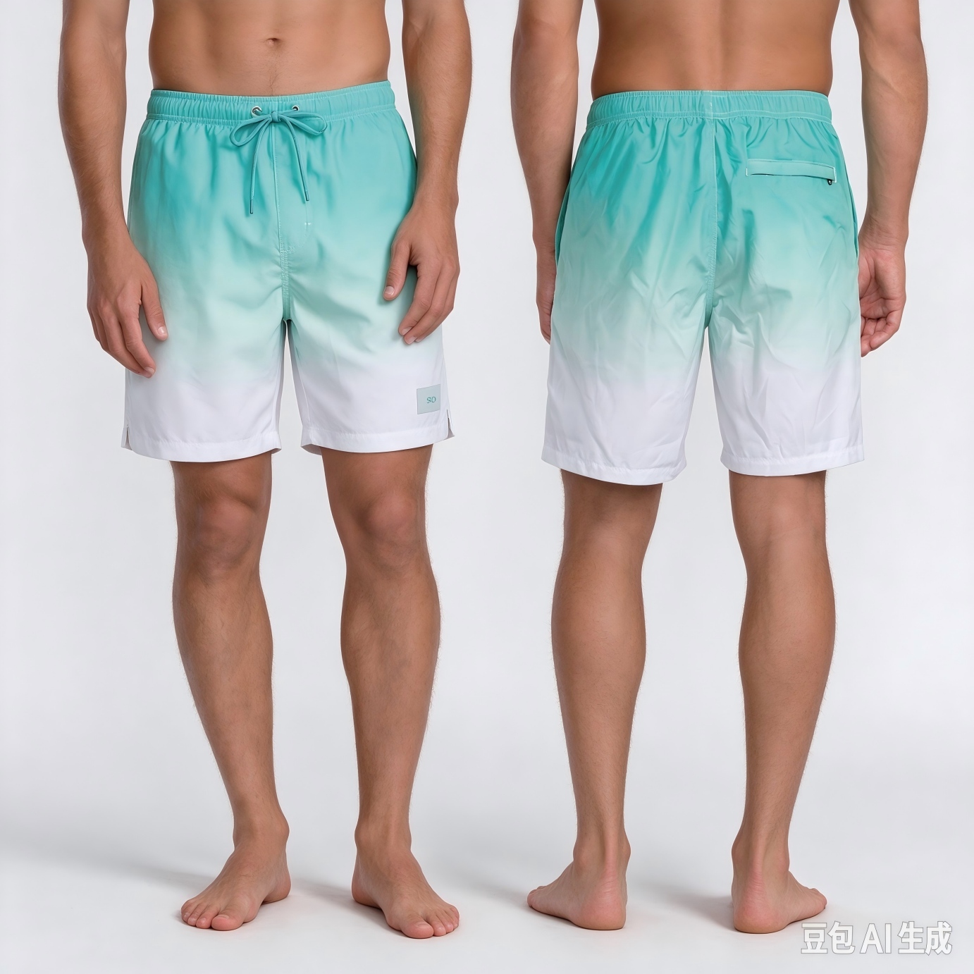 Mens Gradient Quick Dry Swim Trunks Elastic Drawstring Waist Beach Board Shorts with Rear Pocket - WideWay Sportswear